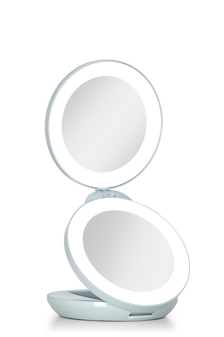 Lighted Travel Mirror with Magnification & Folding-to-Compact, Alternate, color, French Blue