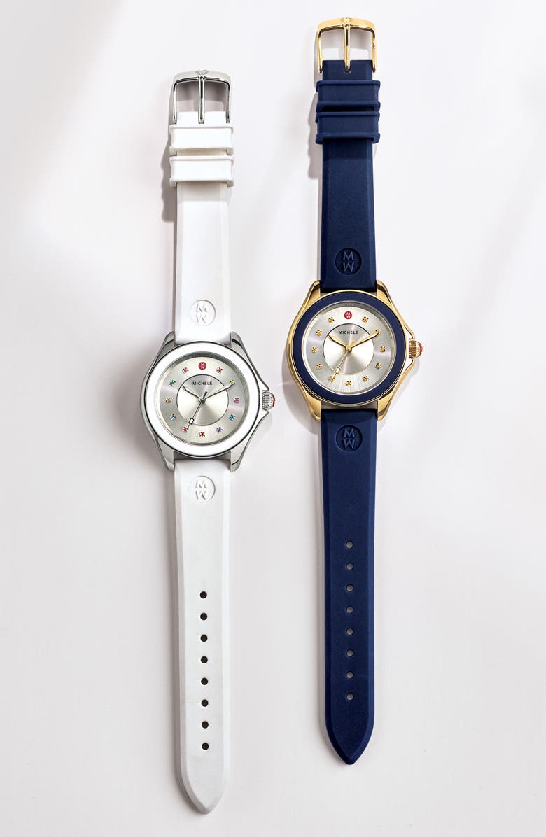 MICHELE Cape Topaz Dial Watch Head & Silicone Strap, 40mm, Alternate, color,