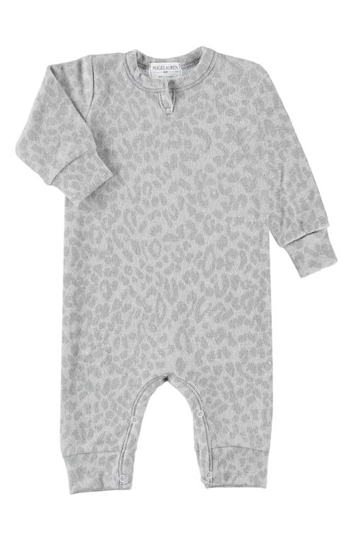 Paigelauren Hacci Animal Print Long Sleeve Split Neck Romper In Gray/taupe