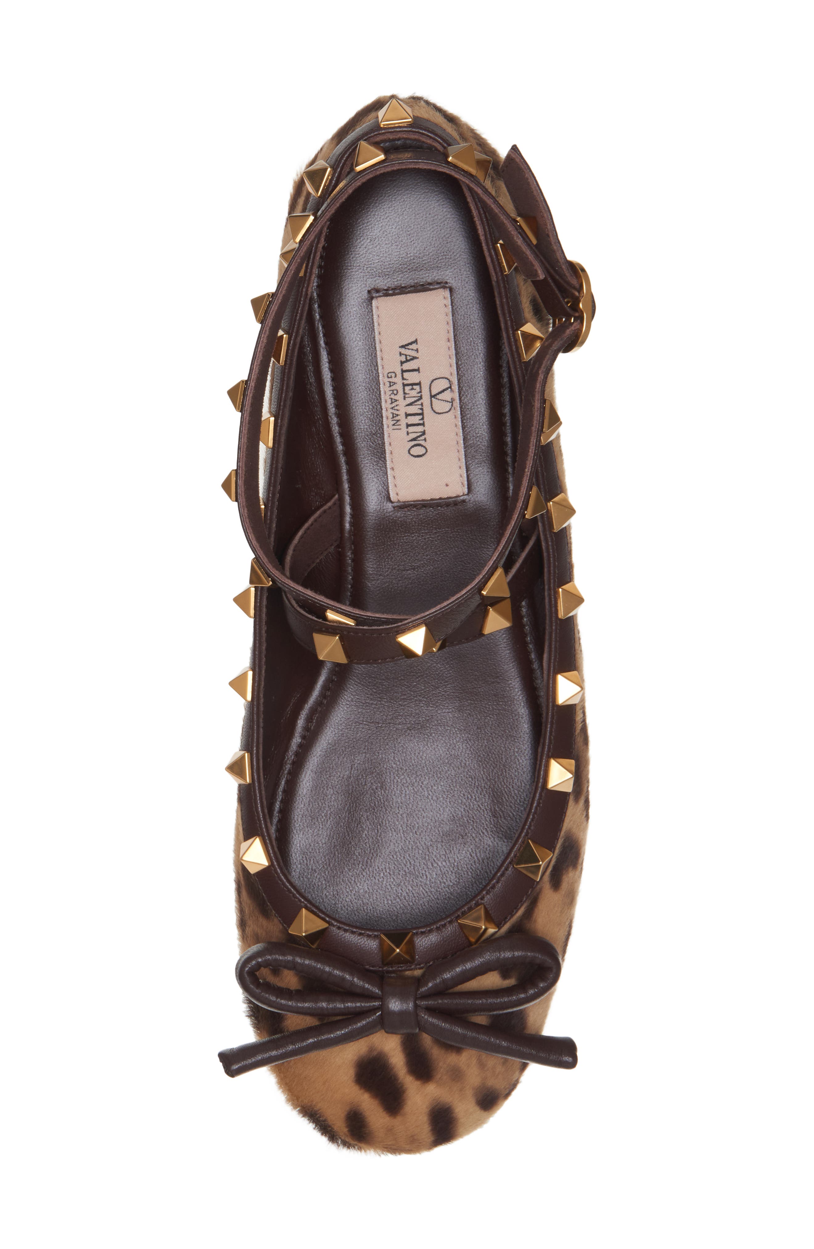 Valentino Garavani Rockstud Genuine Calf Hair Ankle Strap Ballet Flat, Alternate, color, 