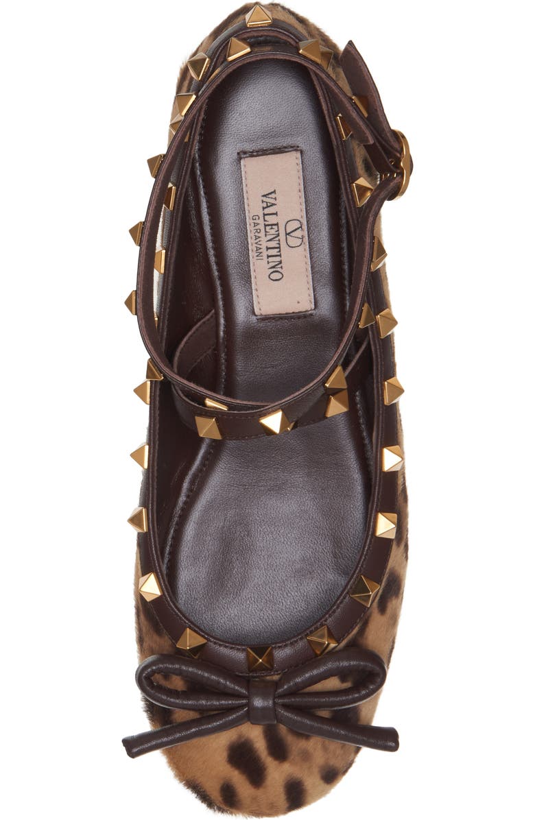 Valentino Garavani Rockstud Genuine Calf Hair Ankle Strap Ballet Flat, Alternate, color,