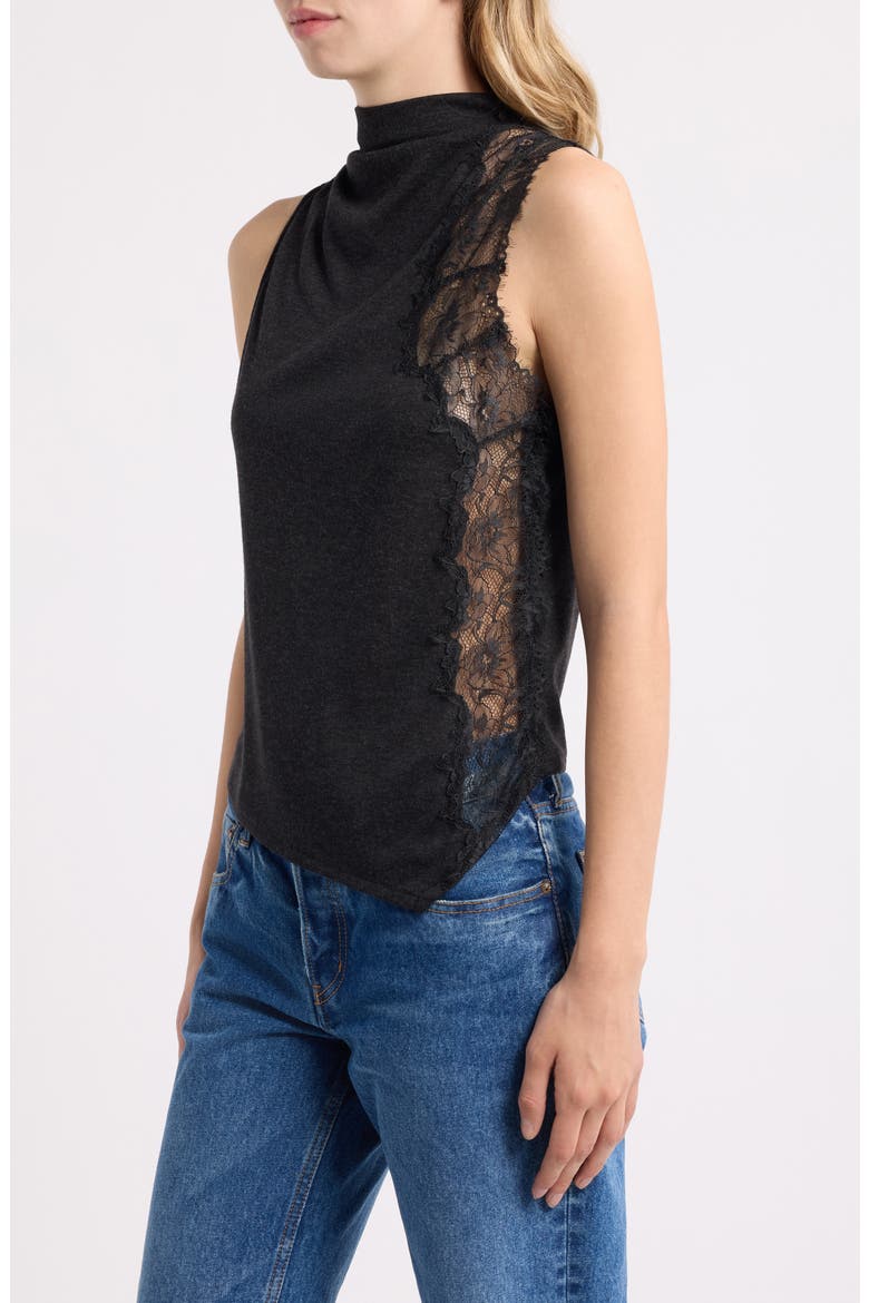Mock Neck Sleeveless Top with Lace Inset, Alternate, color, CHARCOAL