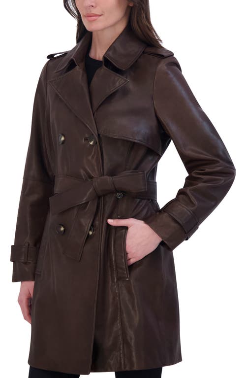 Tahari Natalie Leather Trench Coat In Brown