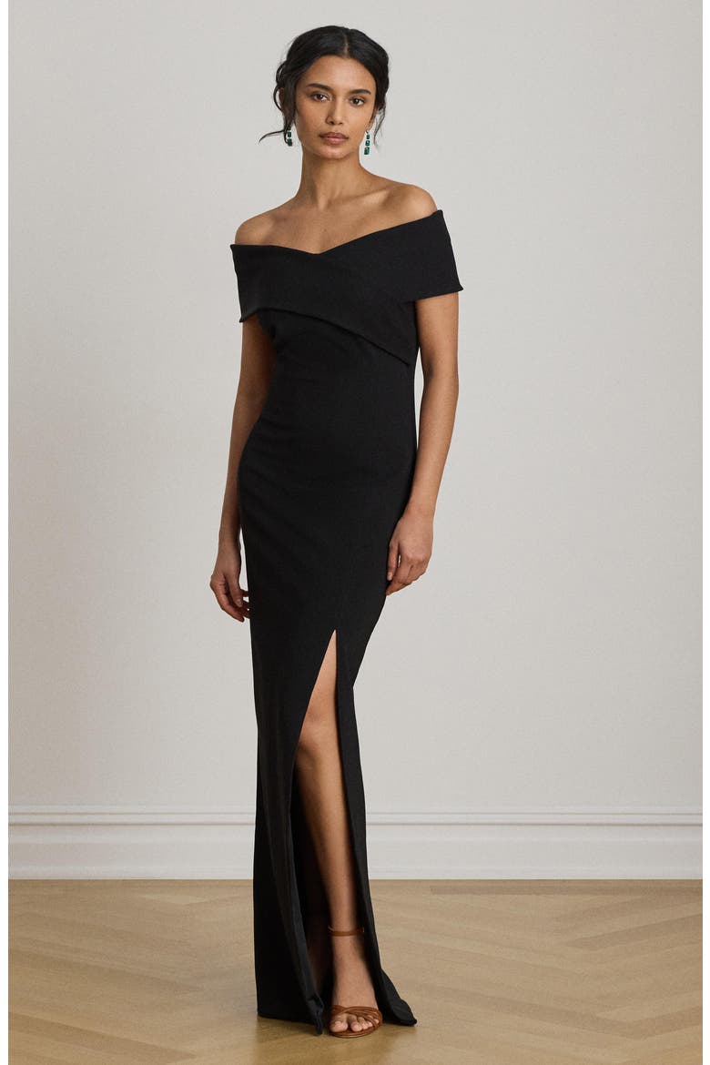 Off the Shoulder Faille Gown, Alternate, color, BLACK