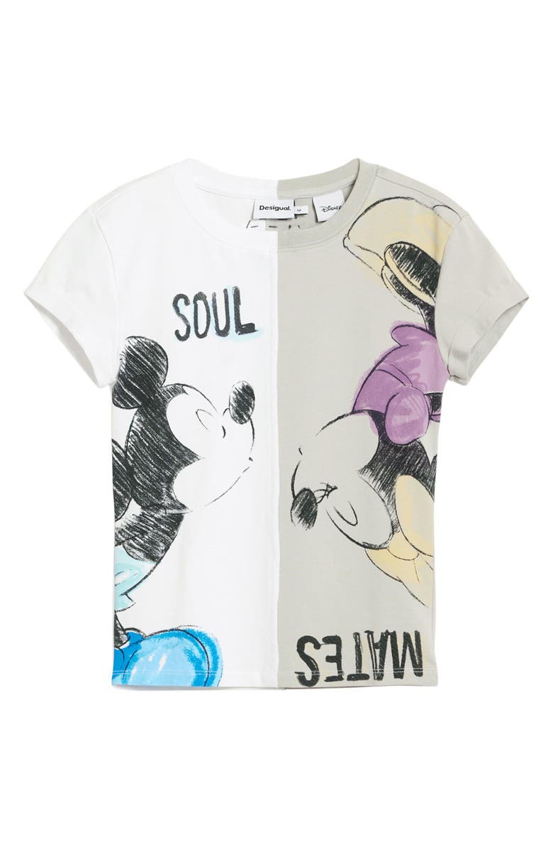 Desigual Mickey & Minnie Mouse Paneled Graphic T-Shirt, Alternate, color, White