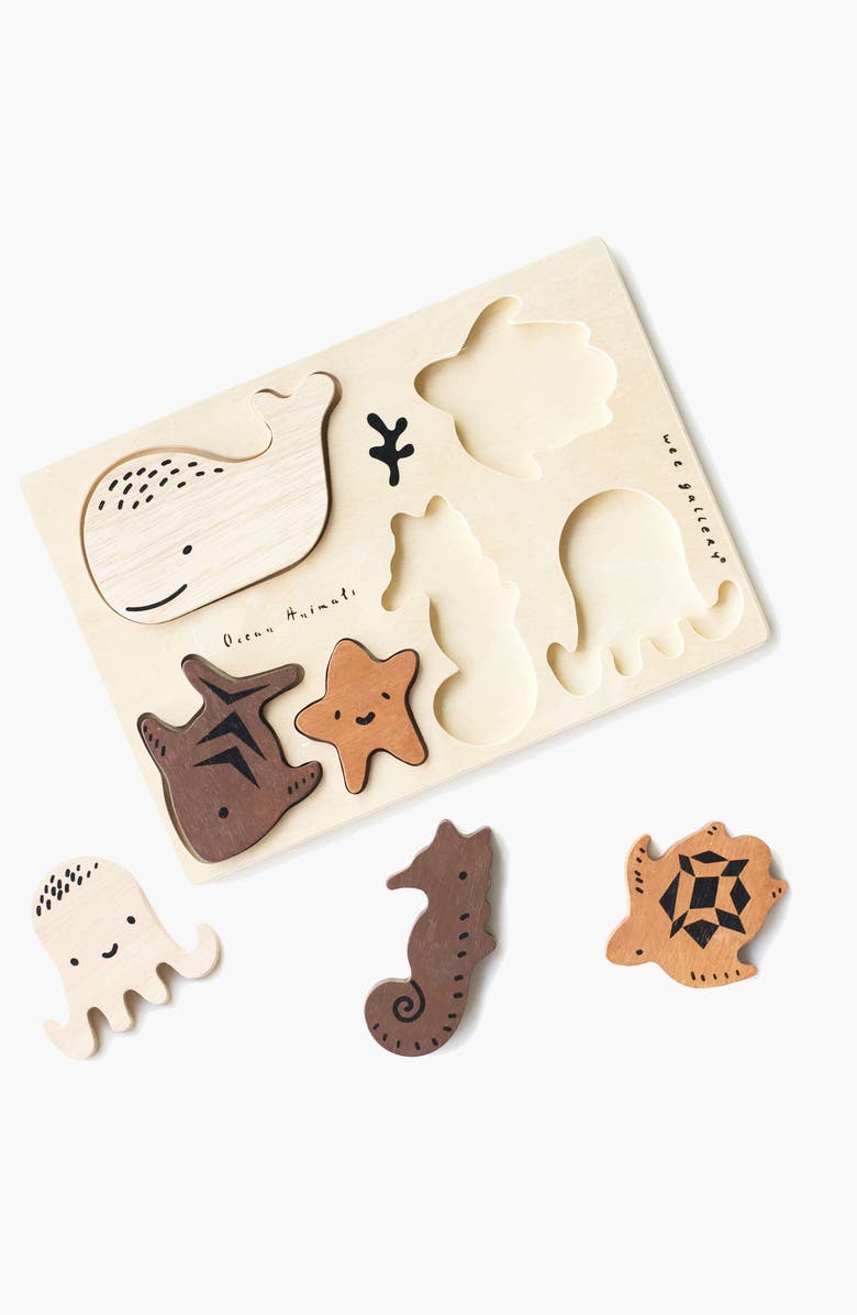 Wee Gallery Ocean Nesting Blocks and Wooden Tray Puzzle Bundle, Alternate, color, Ocean