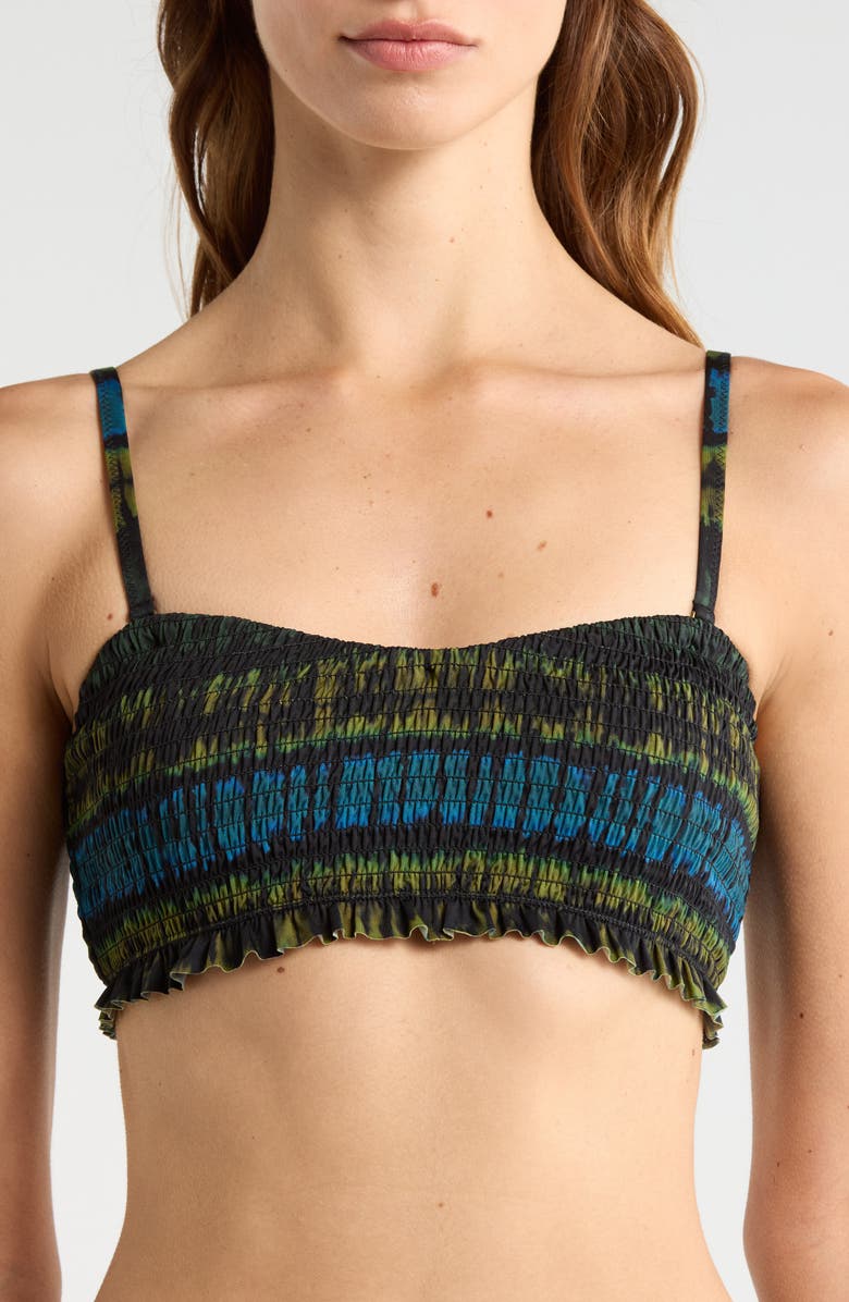 Ulla Johnson Marseille Tie Dye Smocked Bikini Top, Alternate, color, Lagoon