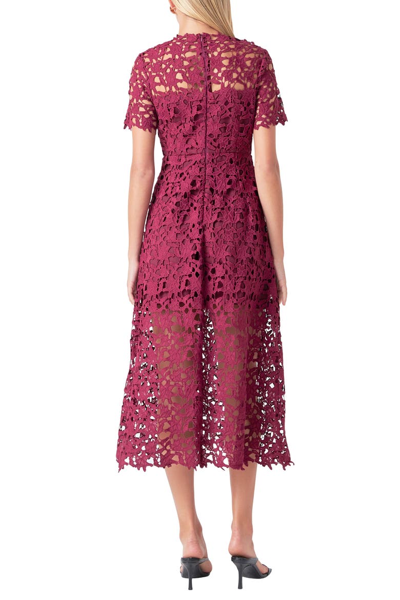 Allover Lace Midi Dress, Alternate, color, BORDEAUX