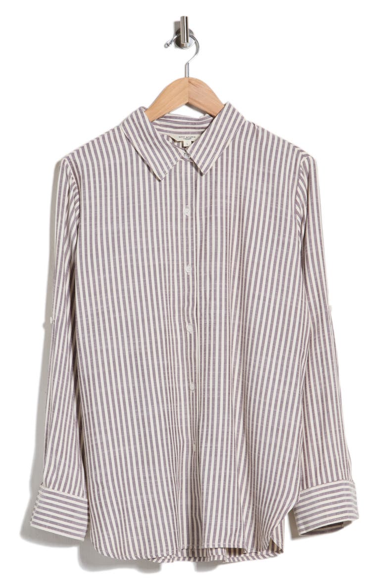Striped Long Sleeve Button Front Shirt, Main, color, OATMEAL/ CABERNET STRIPE