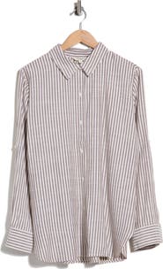 MAX STUDIO Striped Long Sleeve Button Front Shirt
