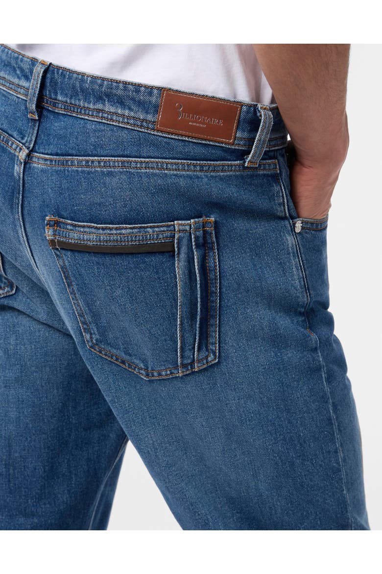 Relaxed Fit Jeans Leather Details Men, Alternate, color, middleblue