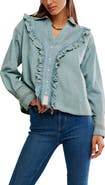 Free People Tattered and Ruffled Chambray Top