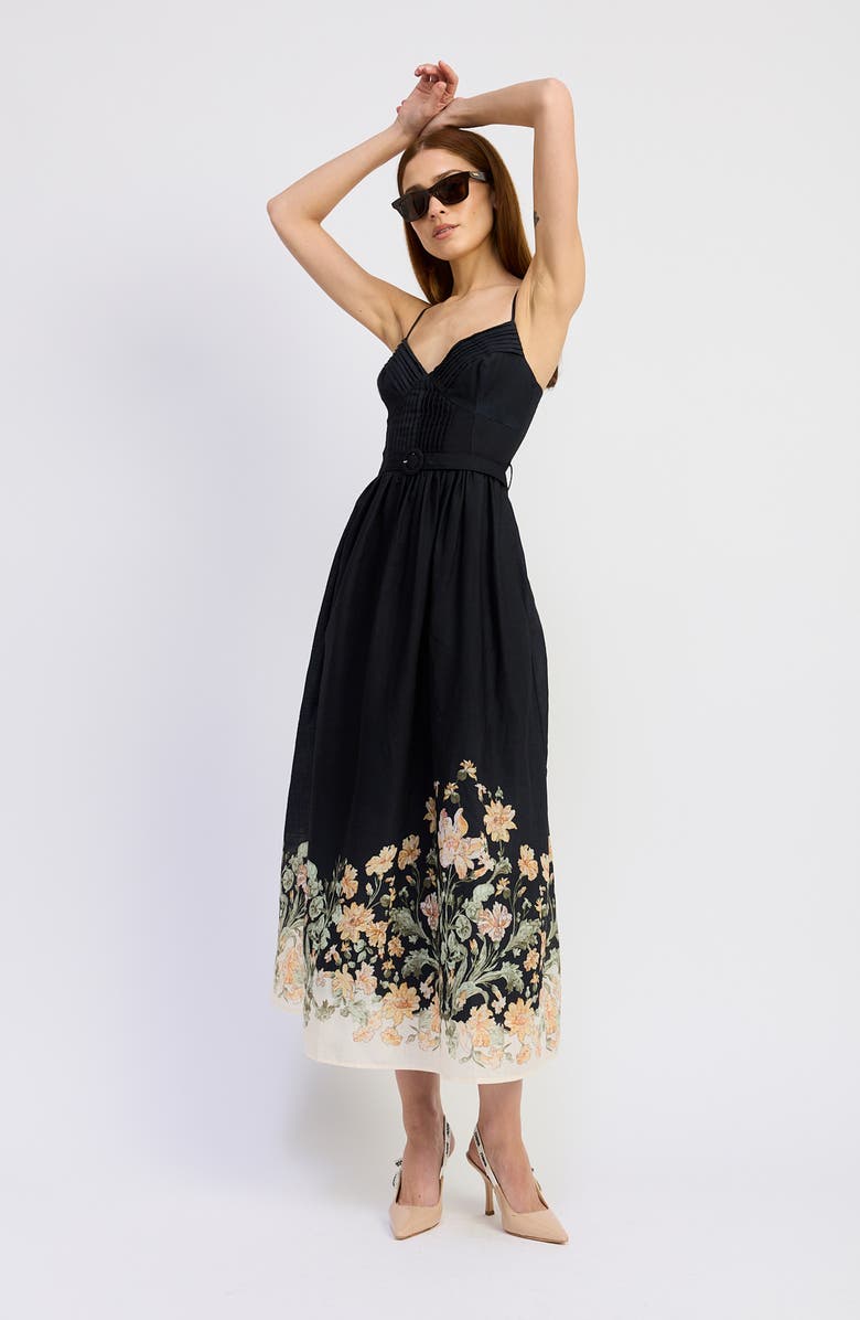 En Saison Iris Belted Floral Print Maxi Dress, Alternate, color, Black Ginger Olive