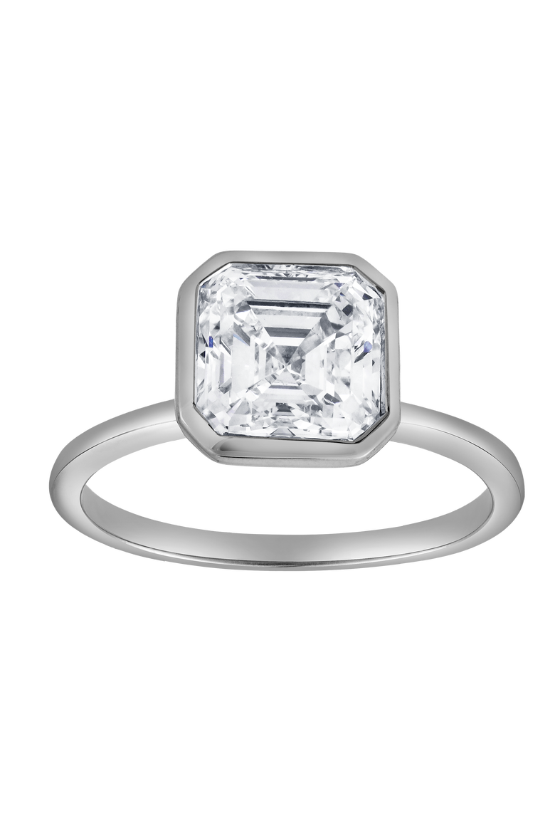 Adele 2.5Ct Asscher Lab Grown Diamond Bezel Engagement Ring, Main, color, 14K White Gold