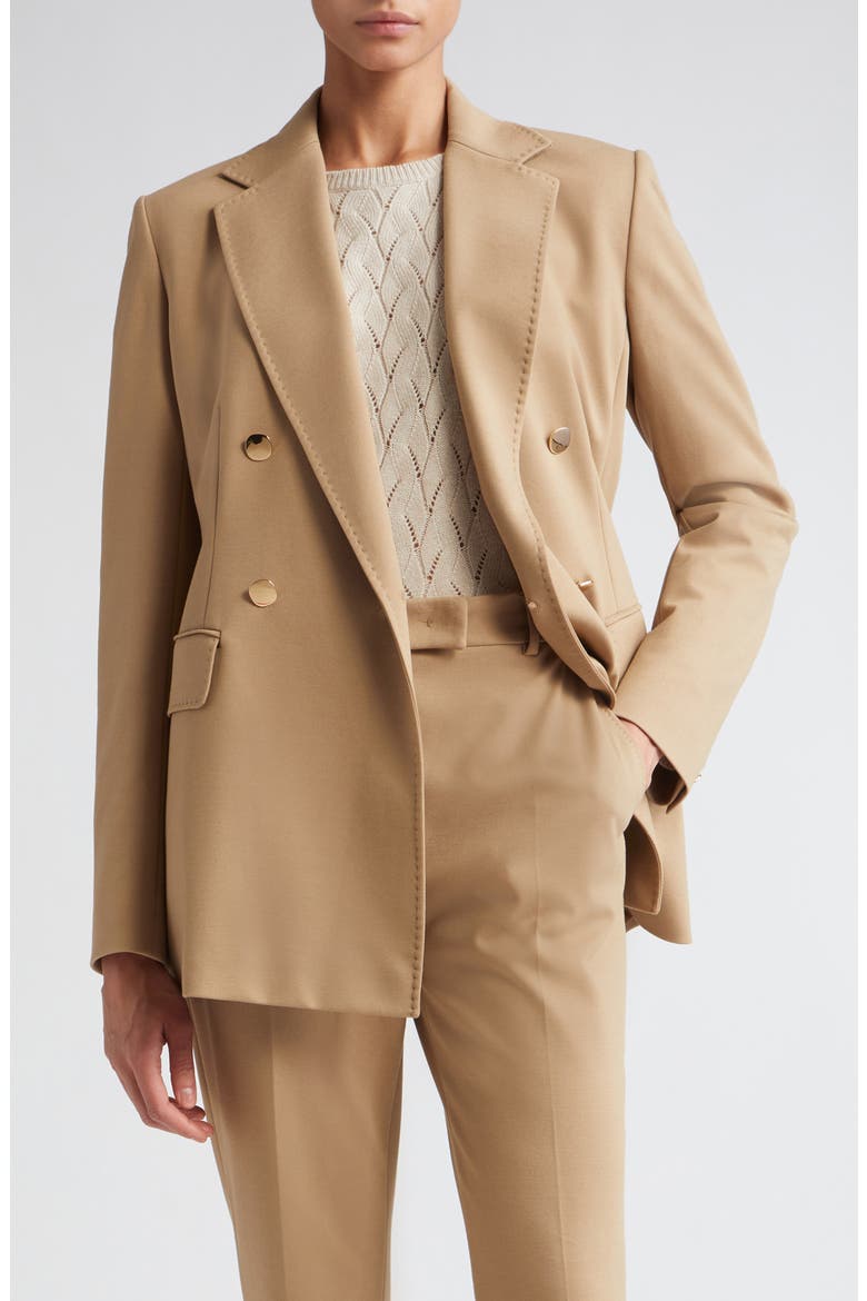 Tatiana Double Breasted Stretch Jersey Blazer, Main, color, CAMEL