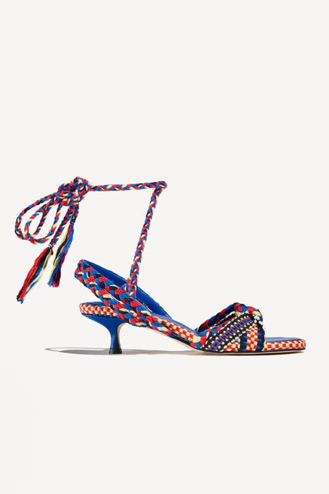 Aitana Braided Cotton Lace Up Kitten Heel Sandal