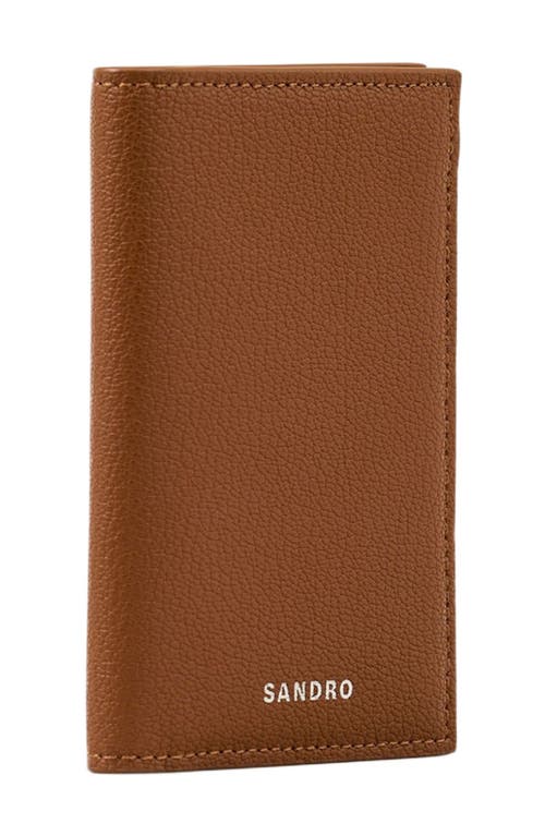 Sandro Mens Cognac Grained Leather Card Holder In Brown
