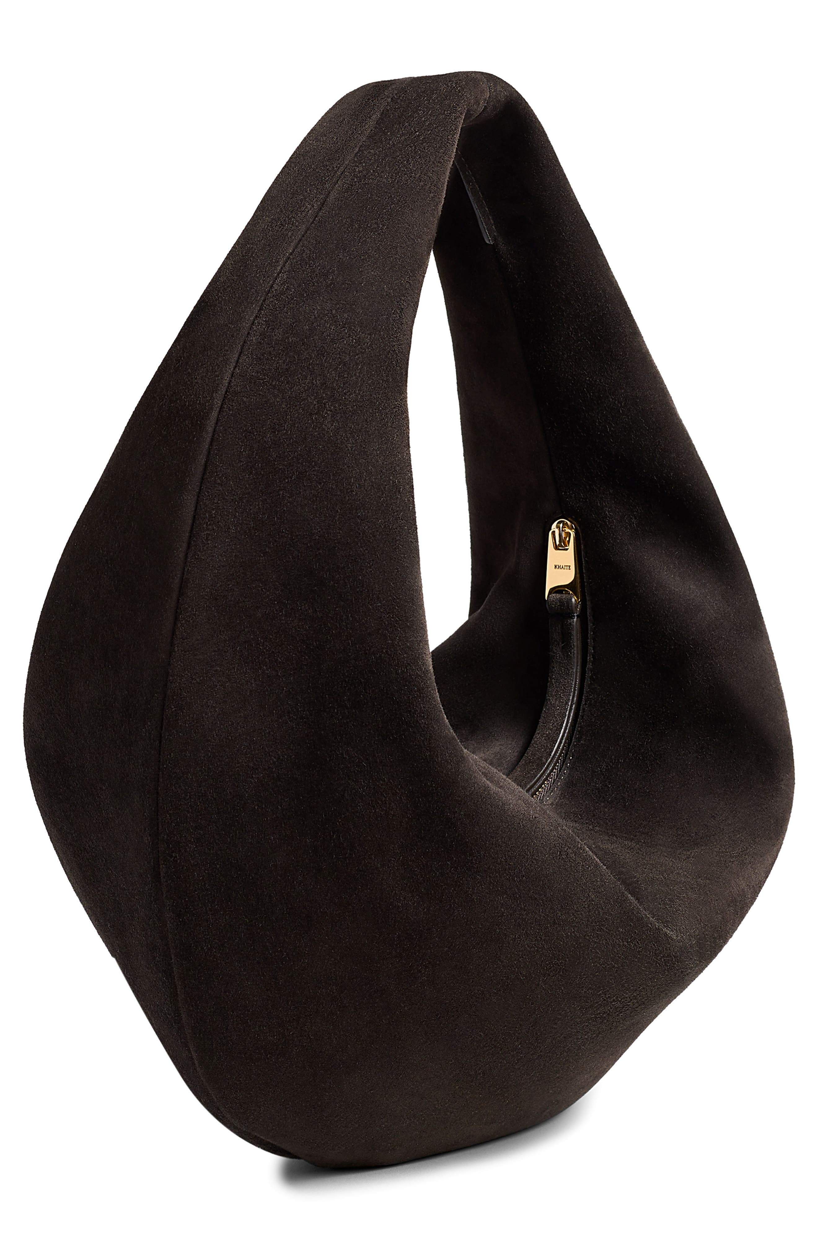 Khaite Medium Olivia Suede Hobo Bag, Alternate, color, Dark Brown