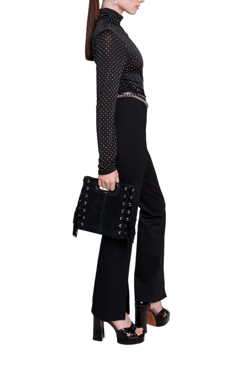 maje Black slim-fit trousers with slits, Alternate, color, 