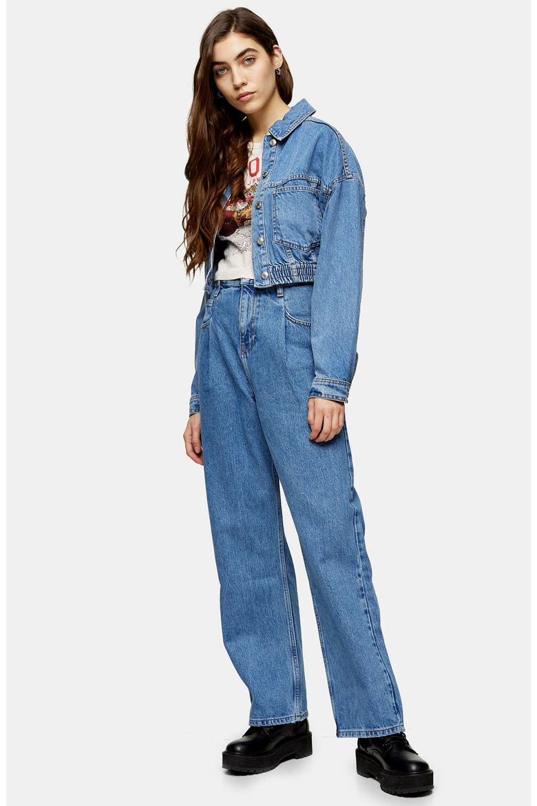 Pleat Dad Jeans, Alternate, color, MID BLUE