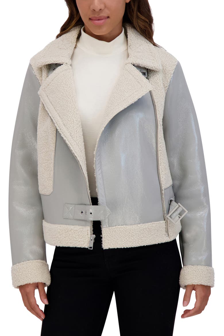 Udall Faux Shearling Moto Jacket, Alternate, color, CEMENT