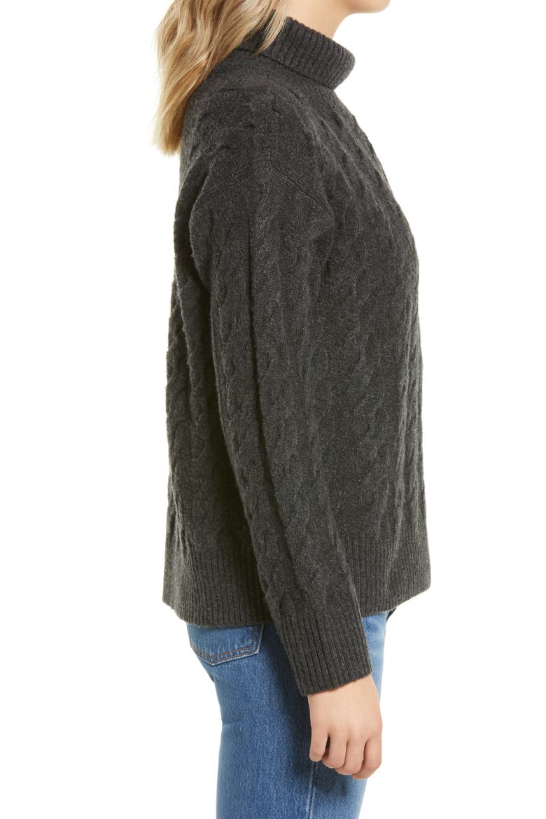 Cable Turtleneck Sweater, Alternate, color, GREY DARK CHARCOAL HEATHER