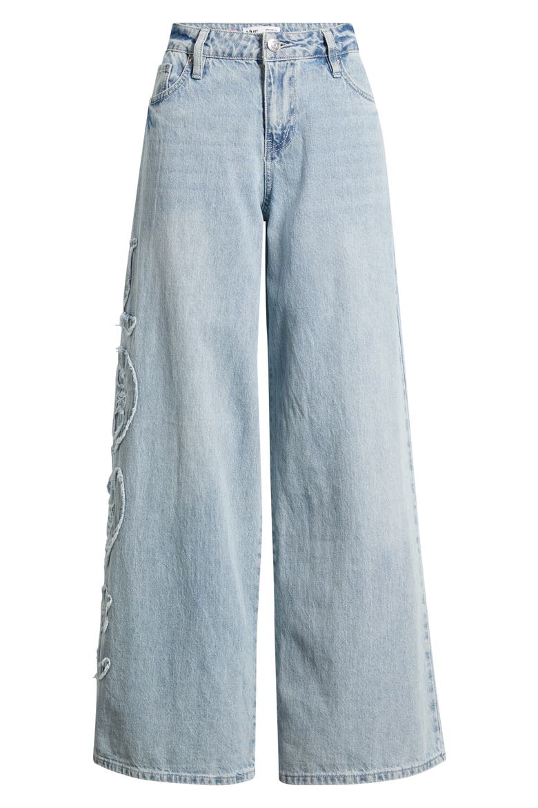 Joey Super Wide Leg Jeans with Love Appliqué, Alternate, color, LIGHT BLUE