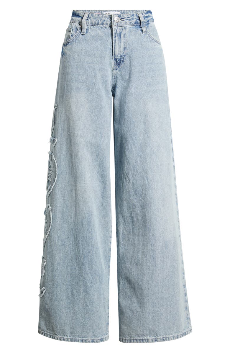 YMI Joey Super Wide Leg Jeans with Love Appliqué, Alternate, color, Light Blue