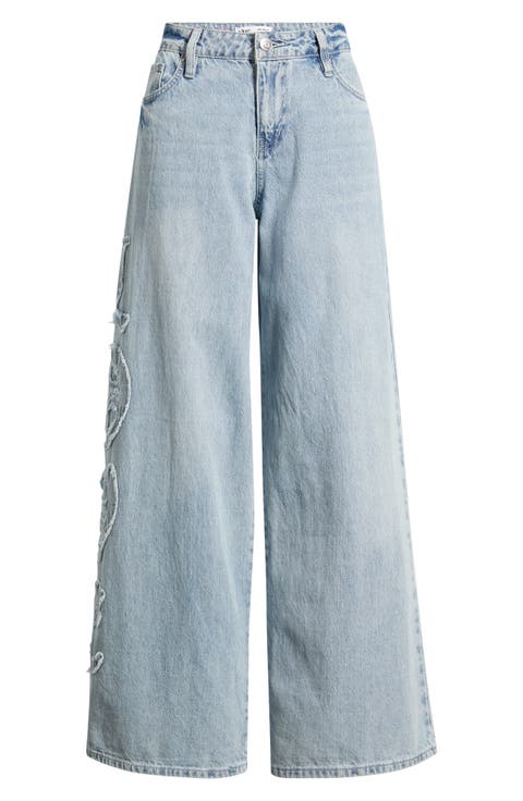 Joey Super Wide Leg Jeans with Love Appliqué