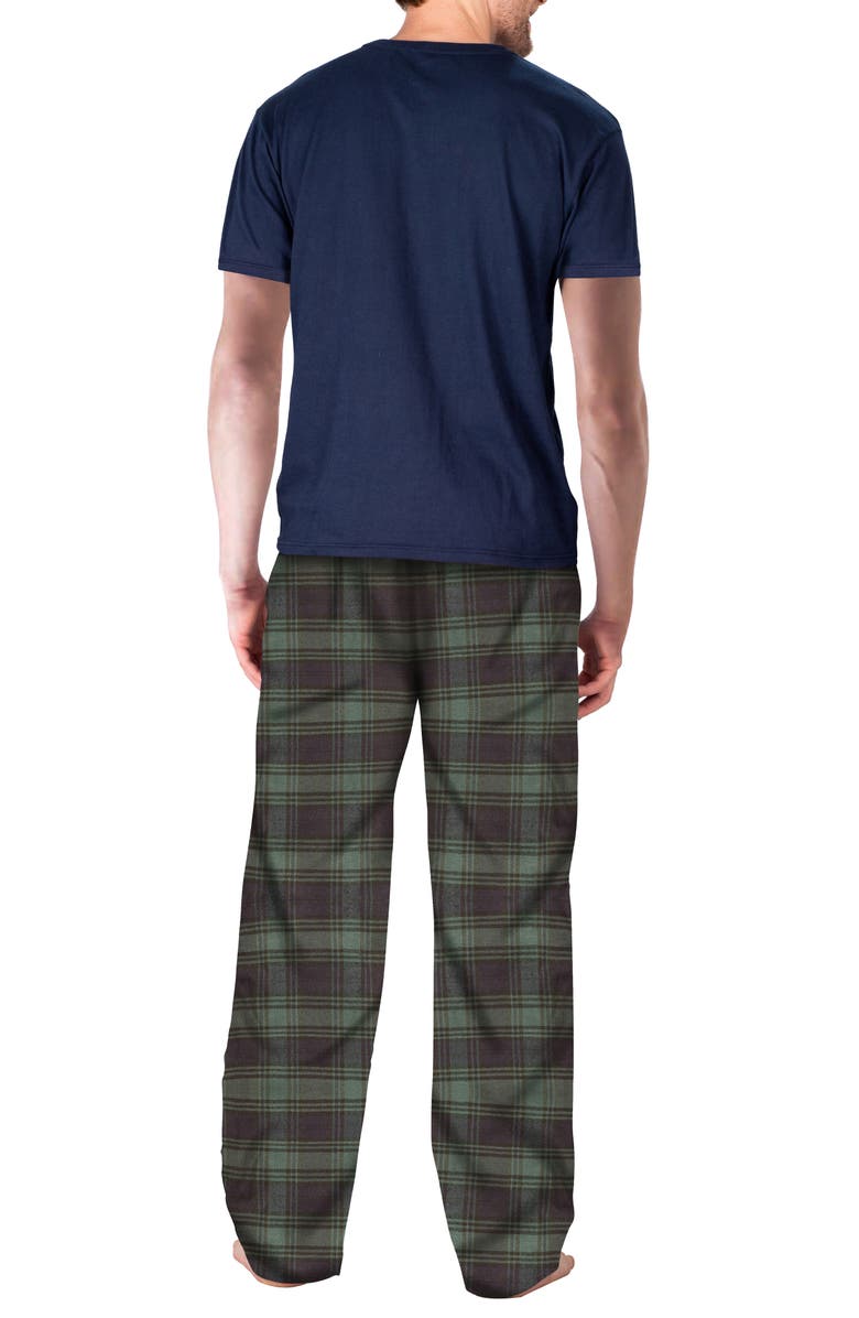 SLEEPHERO Knit & Flannel Two-Piece Pajamas, Alternate, color, Green Navy Plaid