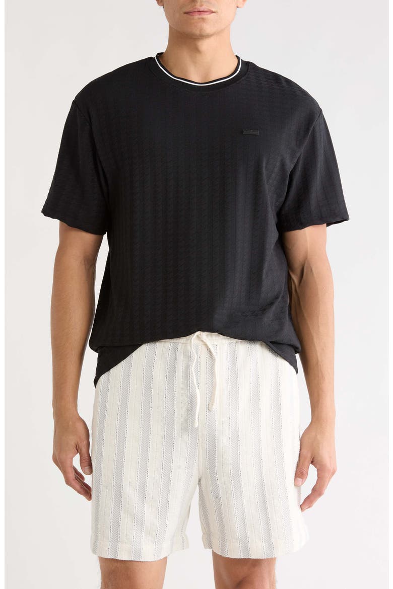 Textured Knit T-Shirt, Main, color, BLACK WITH WHITE TIPPING