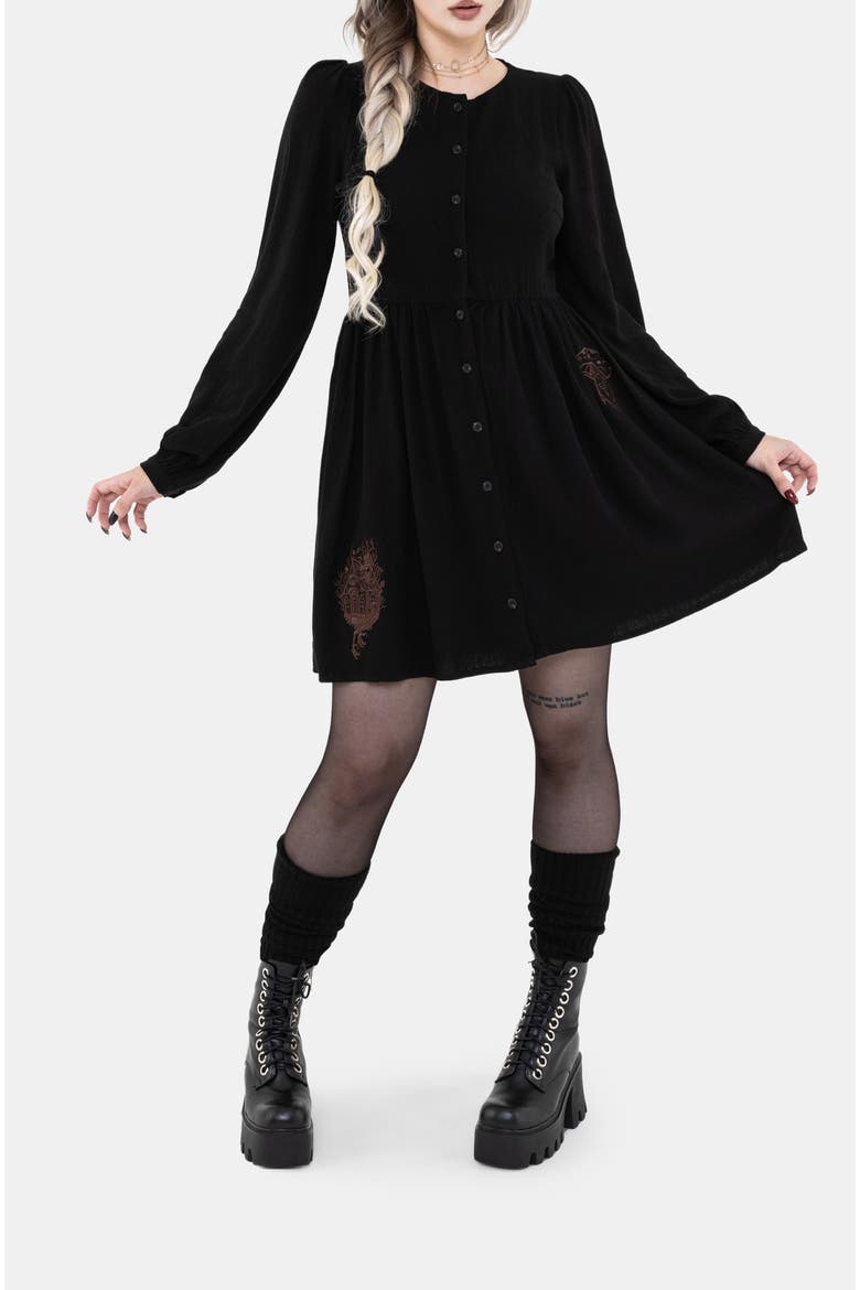Hexborn Linen-blend Baba Yaga Mini Dress, Main, color, Black