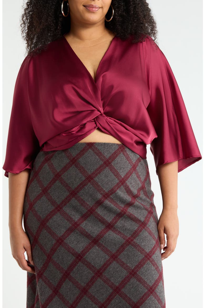 Satin Front Twist Top, Main, color, BURGUNDY
