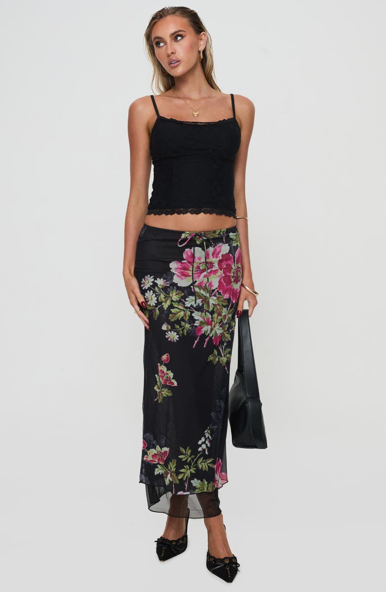 Princess Polly Paganio Floral Print Maxi Skirt, Alternate, color, Black Floral