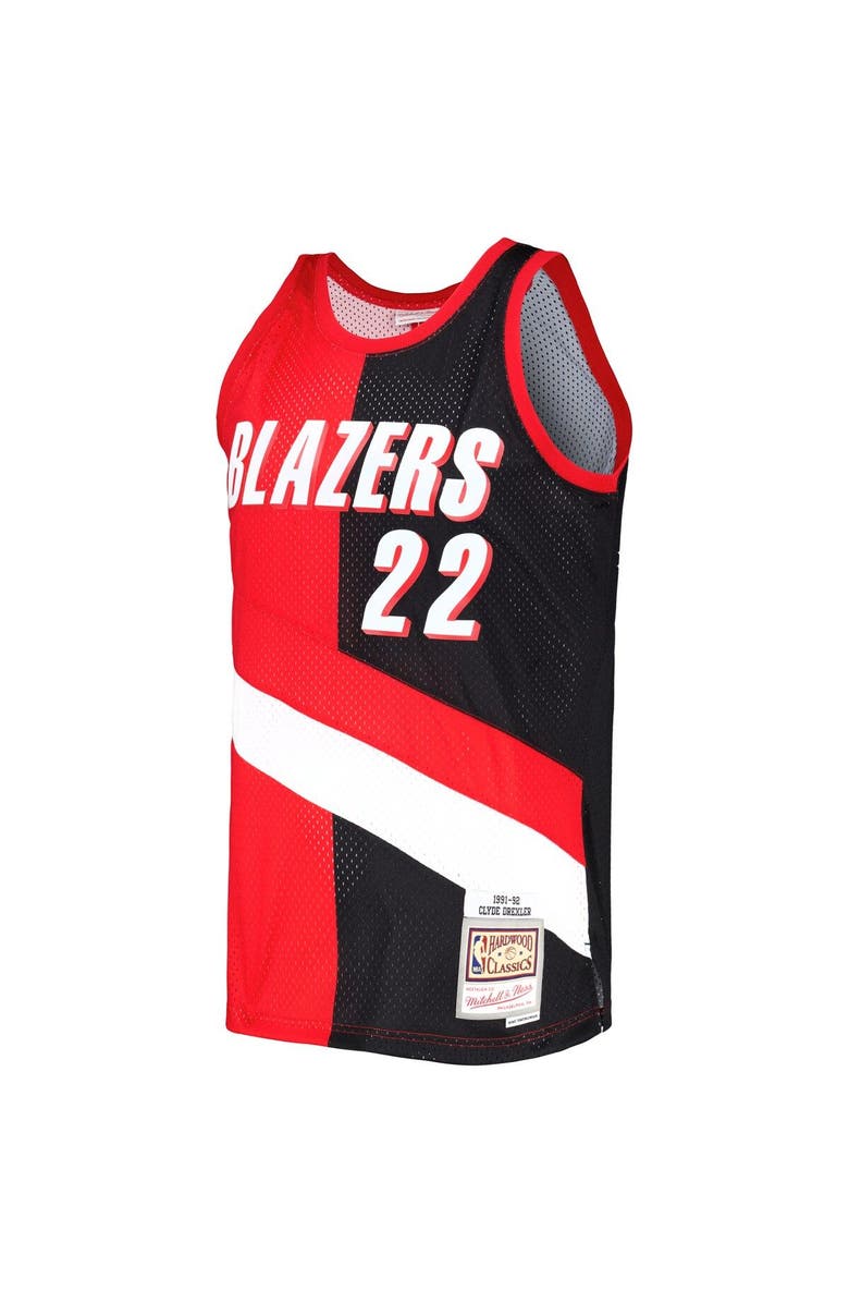 Mitchell & Ness Men's Mitchell & Ness Clyde Drexler Red/Black Portland Trail Blazers Hardwood Classics 1991/92 Split Swingman Jersey, Alternate, color, 