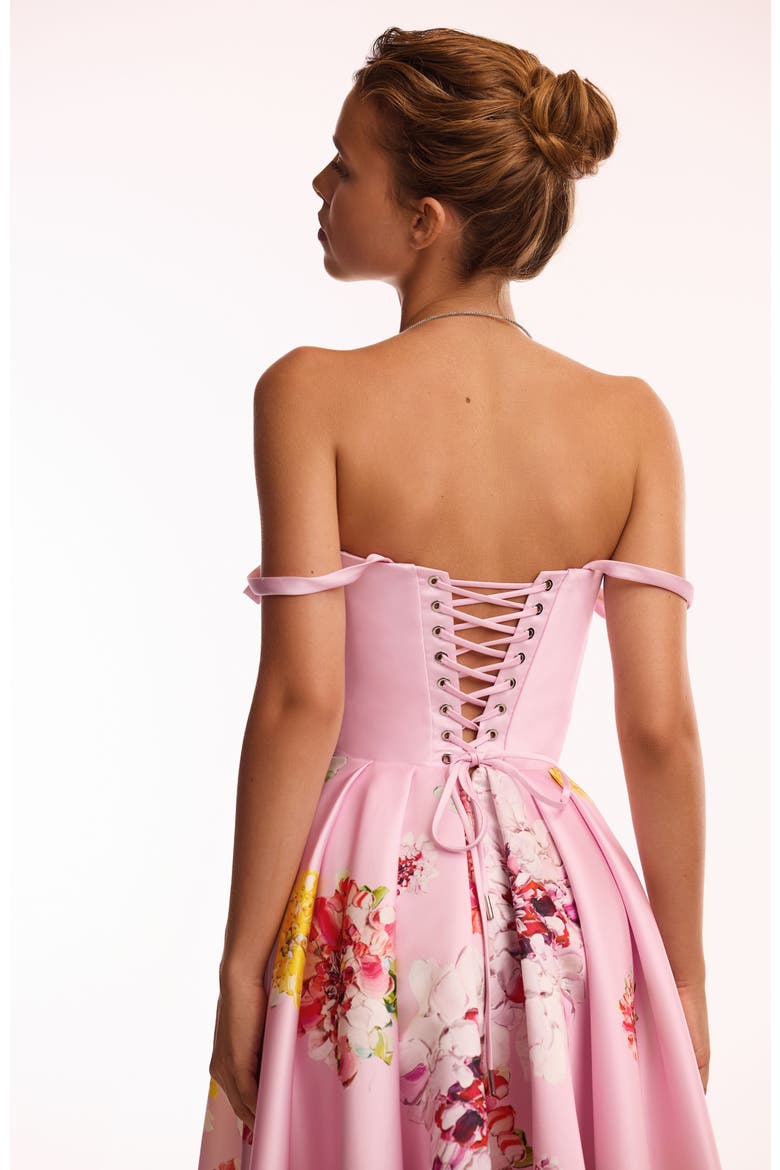 Fit-and-Flare Satin Floral Midi Dress for Cocktail Events, Alternate, color, Pink Floral