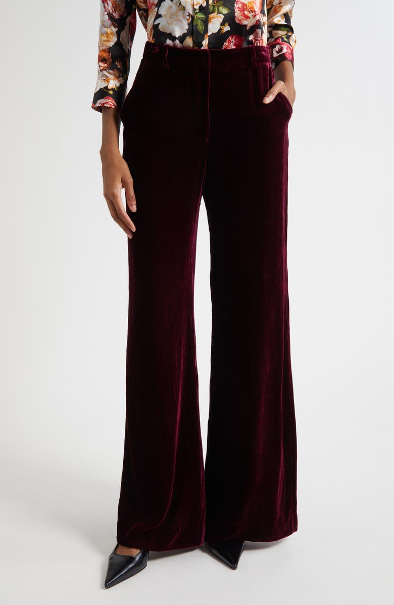 L'AGENCE Pilar Wide Leg Velvet Pants, Main, color, Dark Port
