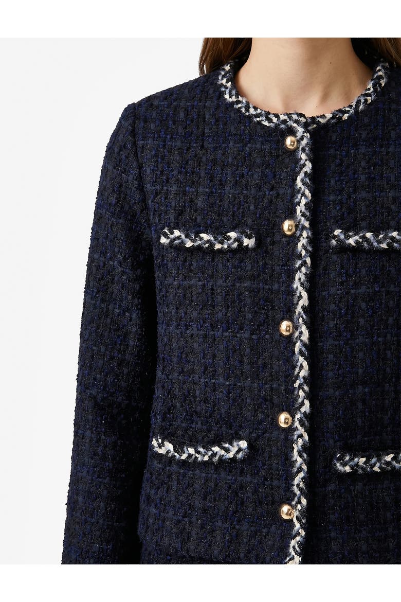 Crew Neck Long Sleeve Tweed Jacket, Alternate, color, NAVY