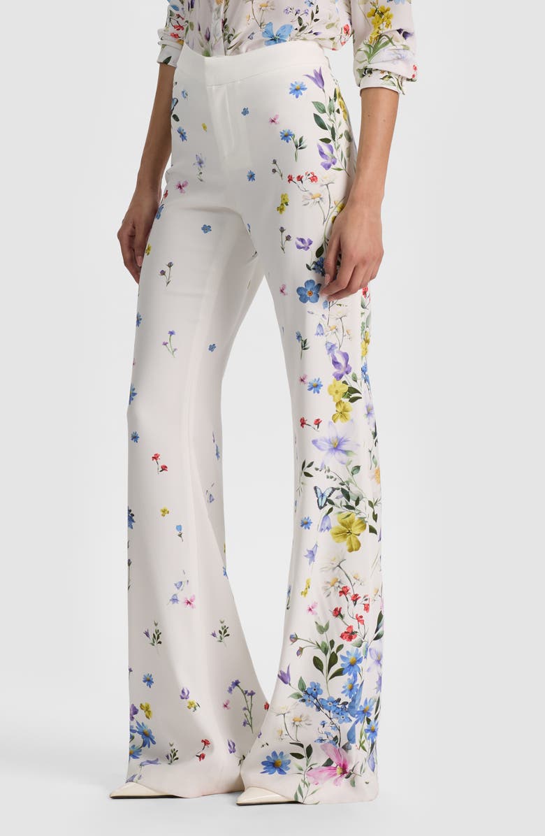 Alice + Olivia Andrew Placed Floral Slim Bootcut Pants, Alternate, color, Twisting Vines Off White