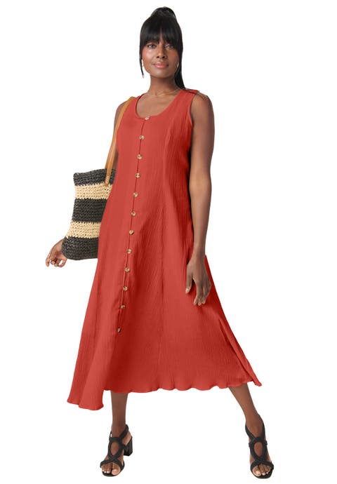 Button Down Gauze Dress (Plus)