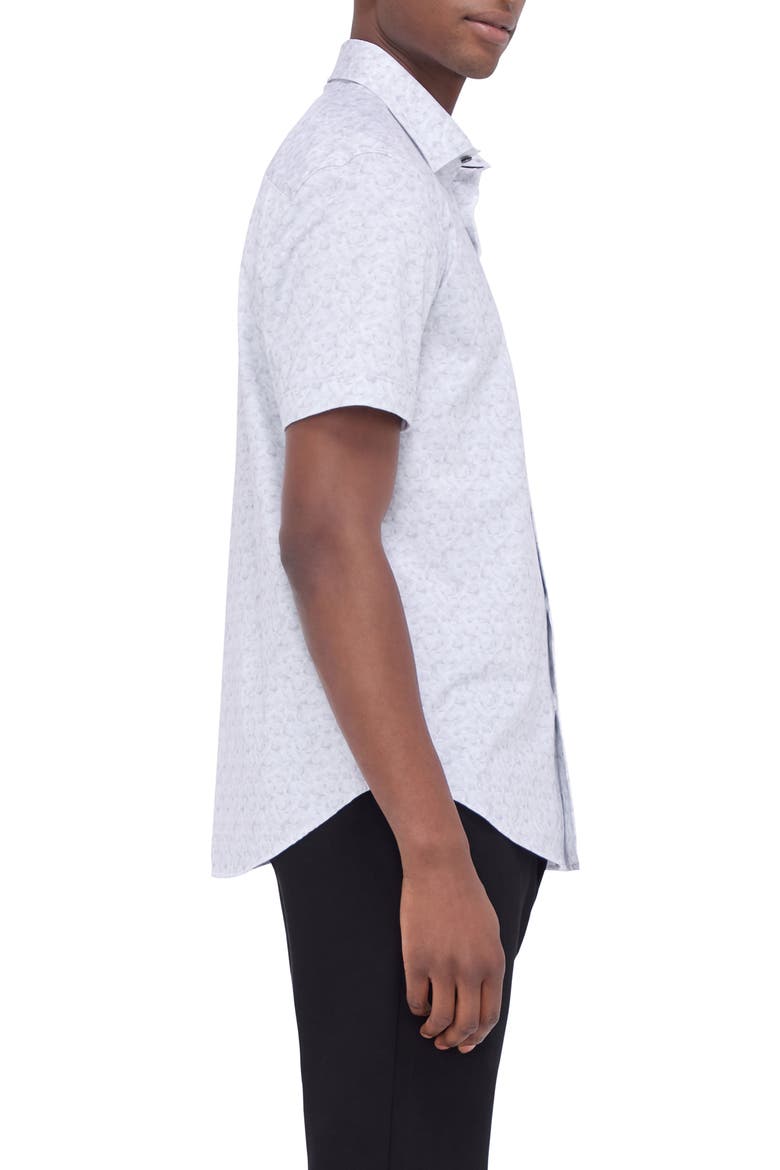 Myron OoohCotton® Abstract Print Short Sleeve Button-Up Shirt, Alternate, color, PLATINUM