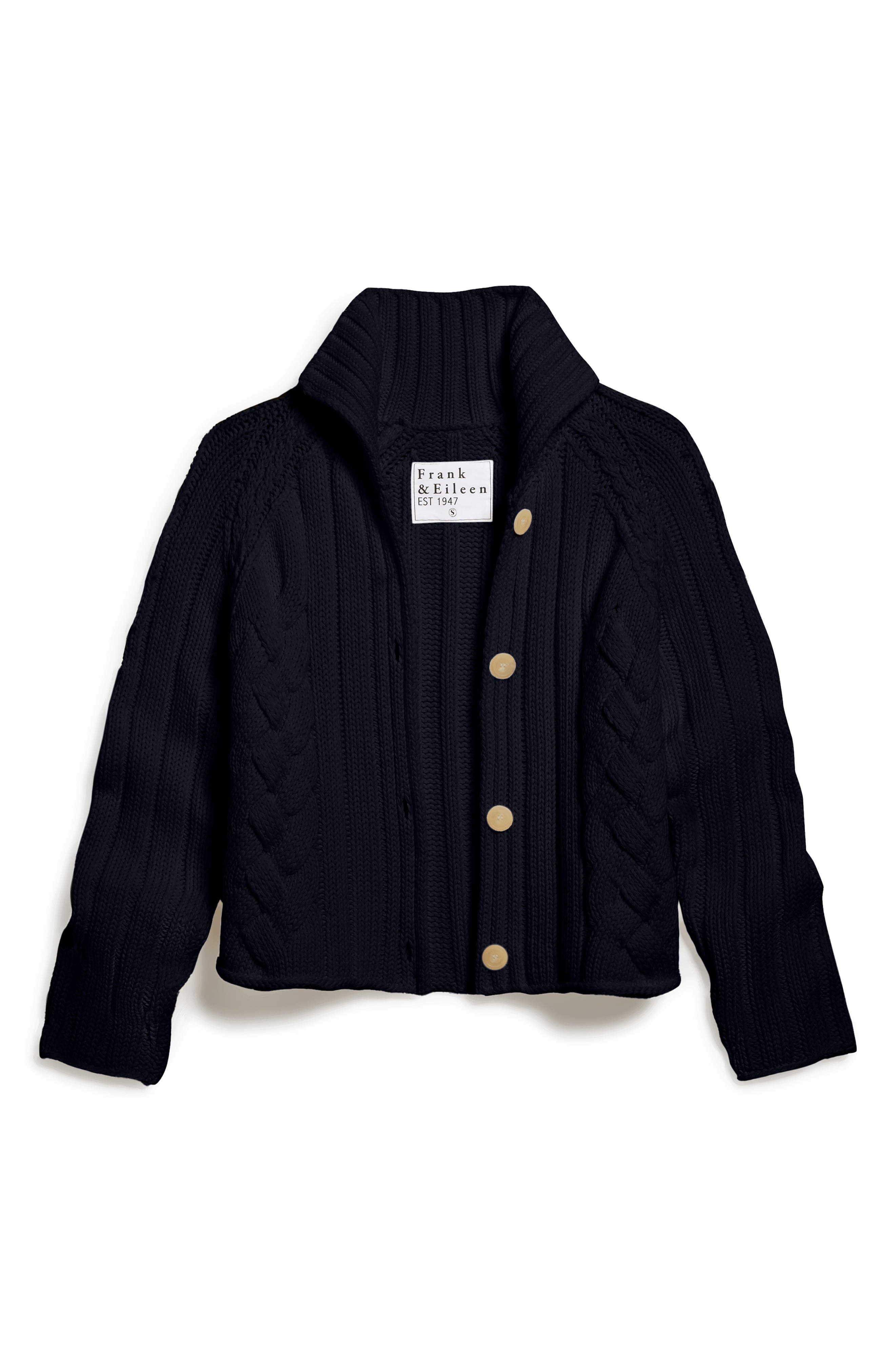 Frank & Eileen Turtleneck Cable Stitch Cardigan in Marine 