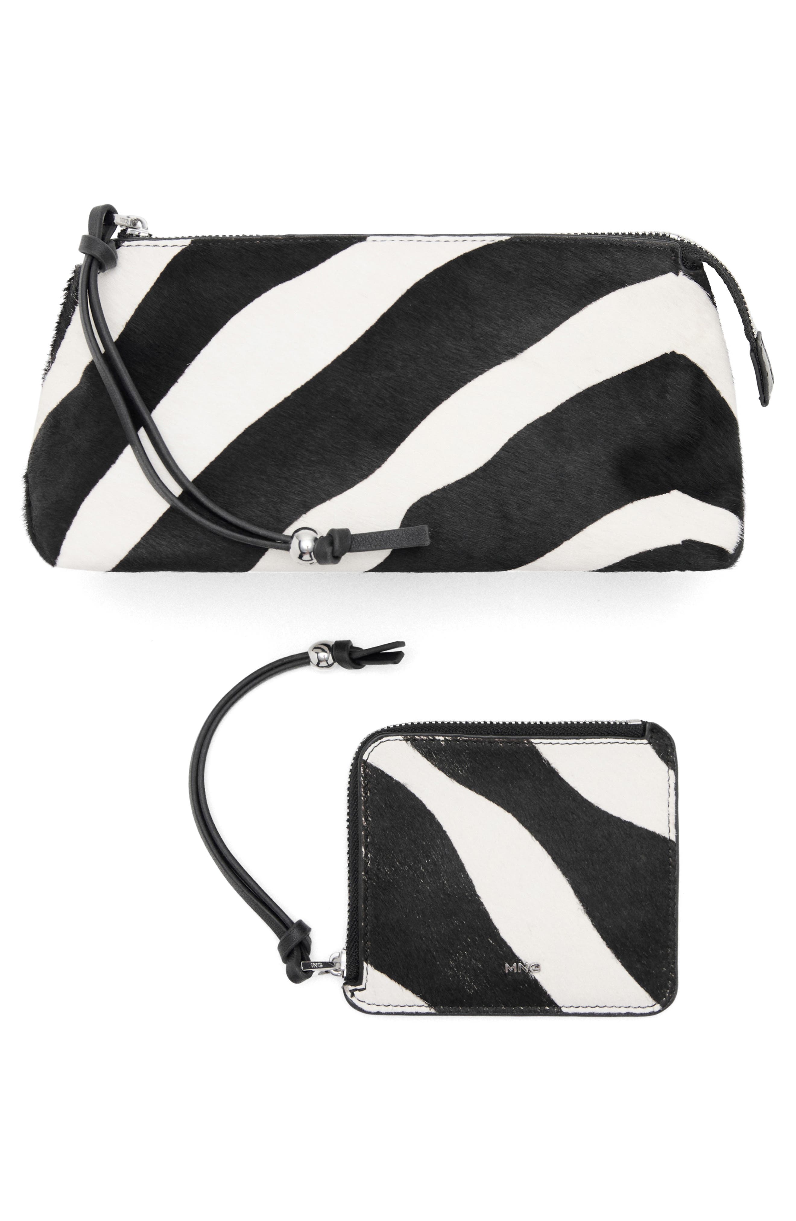 Zebra Genuine Calf Hair Cosmetics Bag, Alternate, color, BLACK