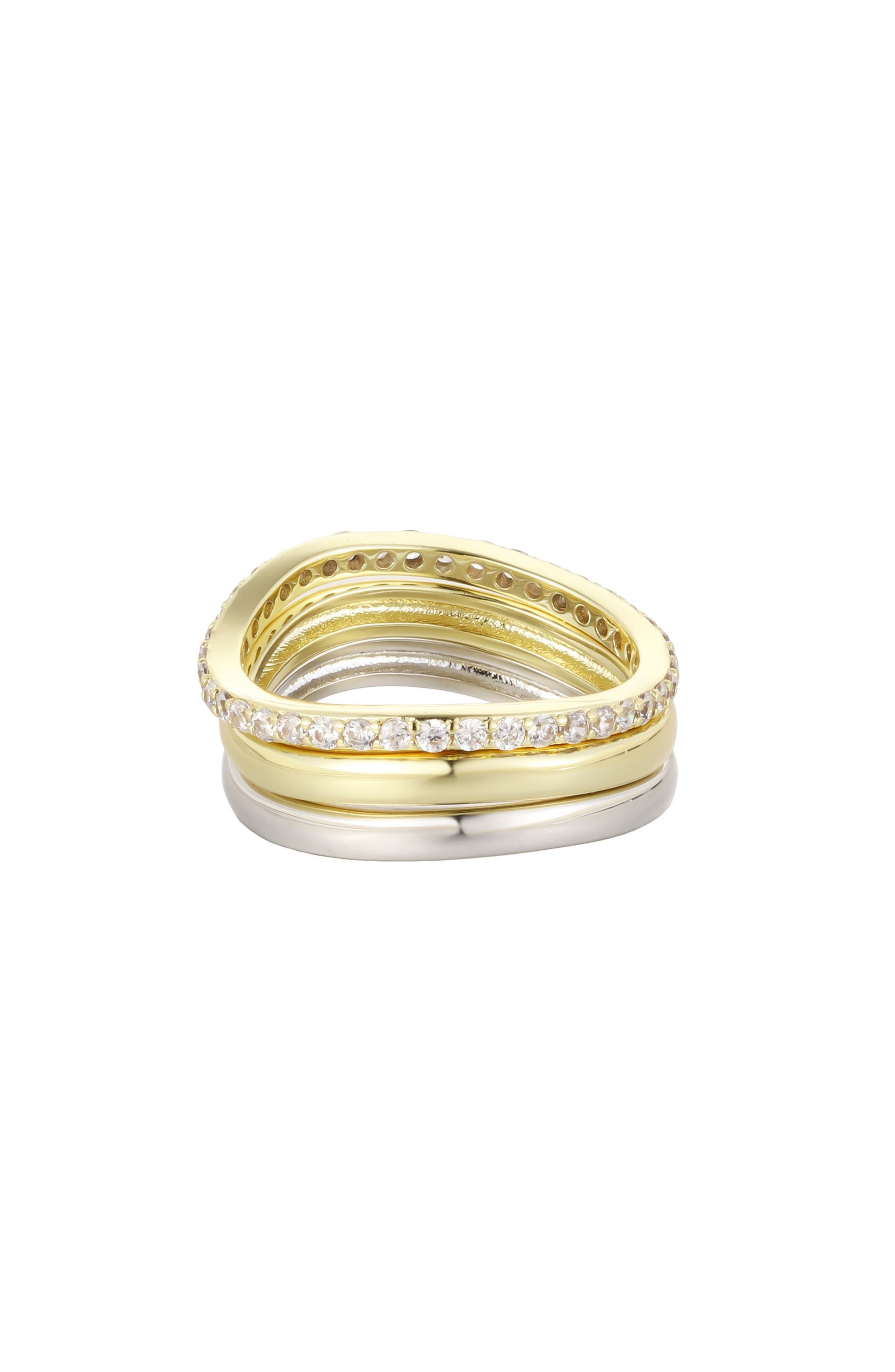 Set of 4 Mixed Metal Wavy Stackable Rings
