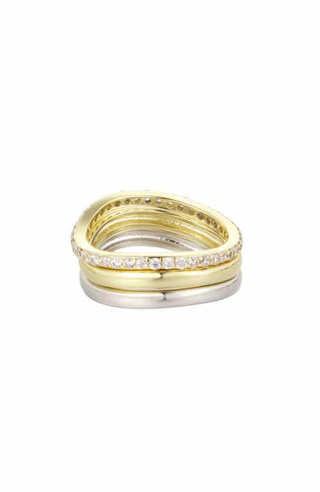 Set of 4 Mixed Metal Wavy Stackable Rings