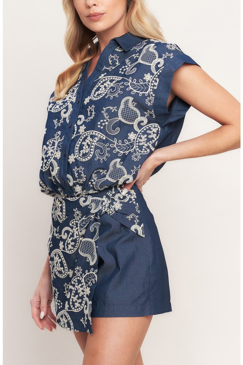 Paisley Embroidered Chambray Skort, Alternate, color, DARK INDIGO