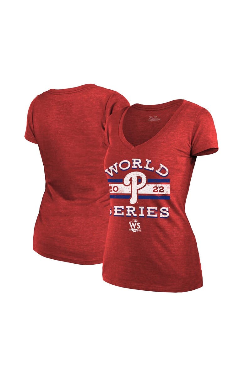 Majestic Threads Women's Majestic Threads Red Philadelphia Phillies 2022 World Series Modest V-Neck T-Shirt, Main, color, 