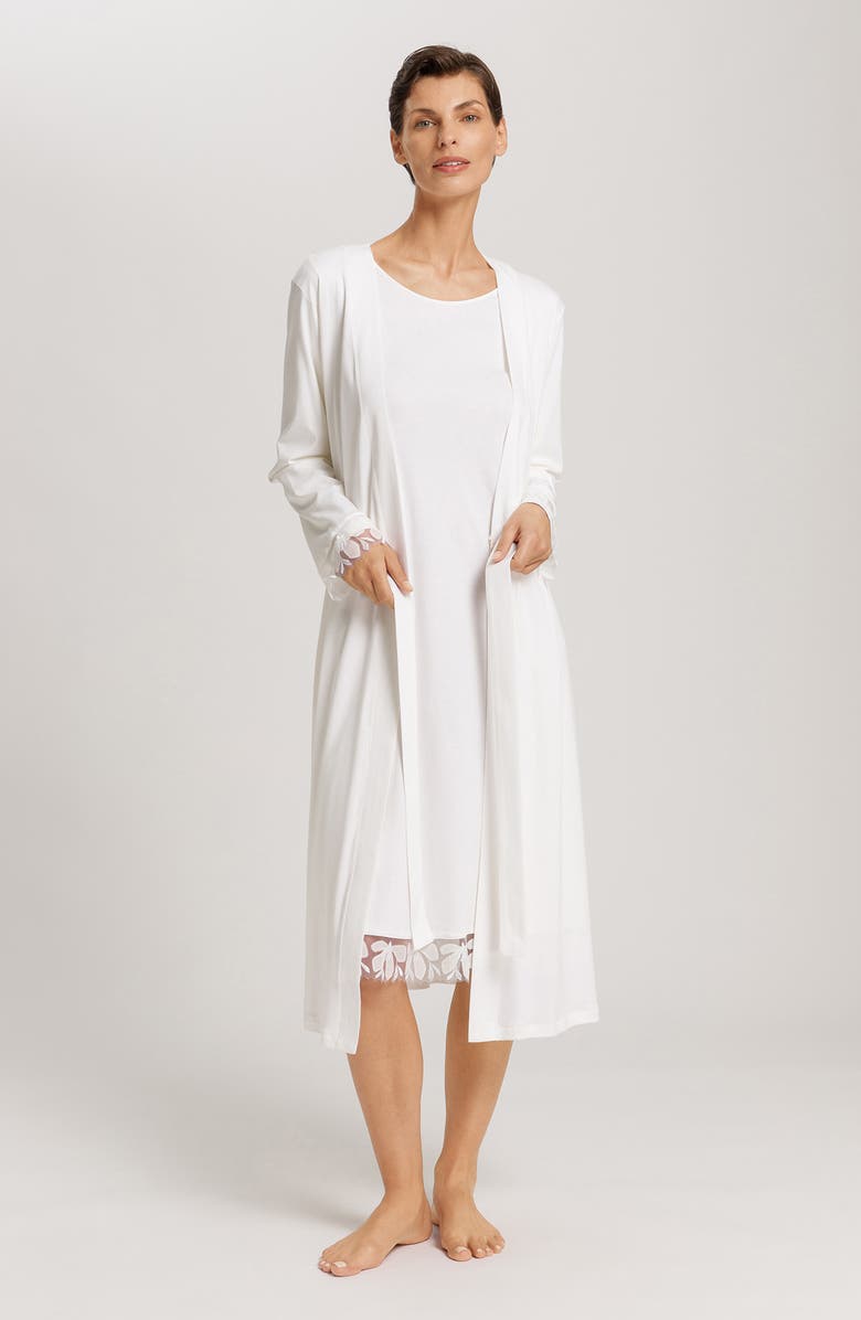 Hanro Kalea Floral Tulle Trim Cotton Nightgown, Alternate, color, Off White