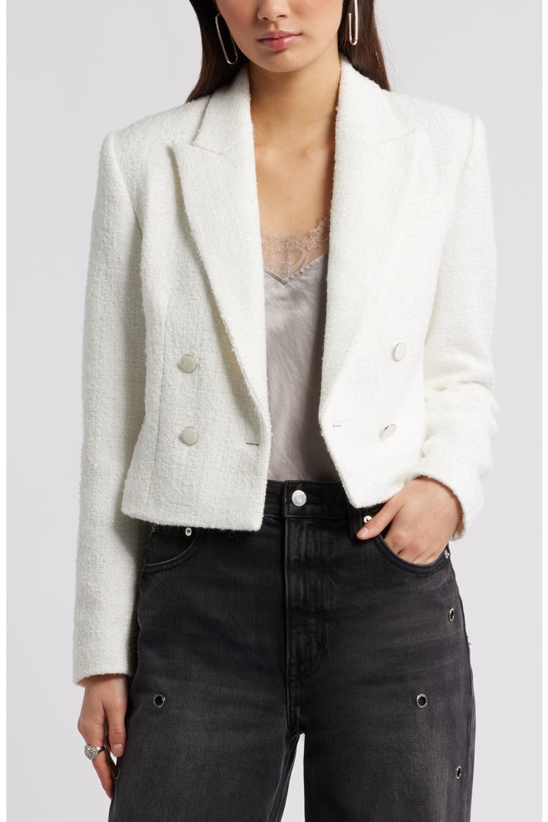 Crop Double Breasted Tweed Blazer, Main, color, IVORY