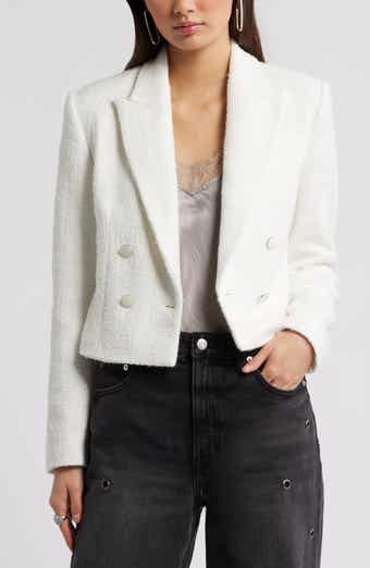 Open Edit Crop Double Breasted Tweed Blazer